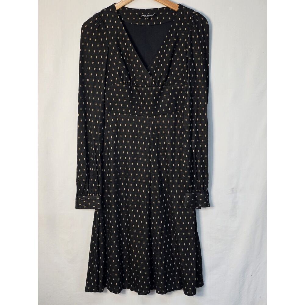 Vintage Y2K 90’s Betsey Johnson Black Brown Polka Dot Dress Aline Size 2 - Picture 1 of 7